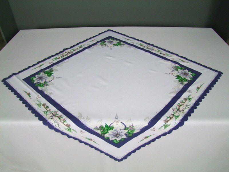Obrus vianočný modrý,sviečka 90x90