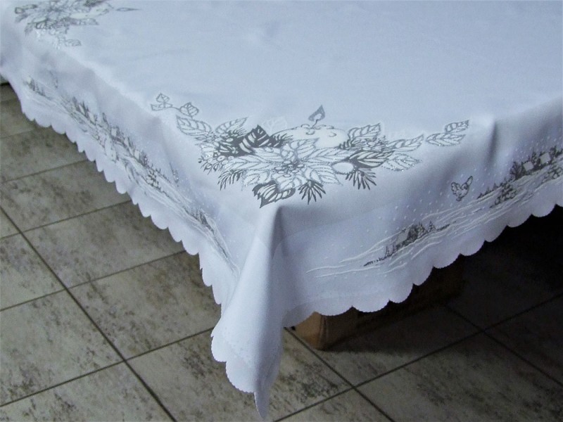 Obrus vianočný strieborný, sviečka 90x90
